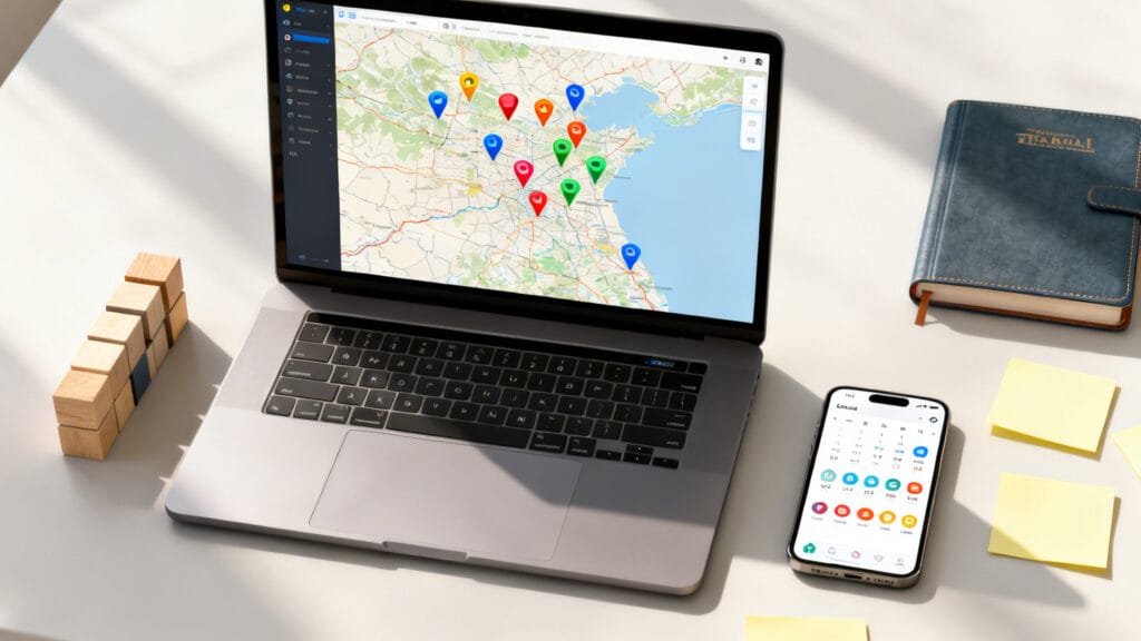 Planificateur d’itinéraire avec carte et agenda synchronisés