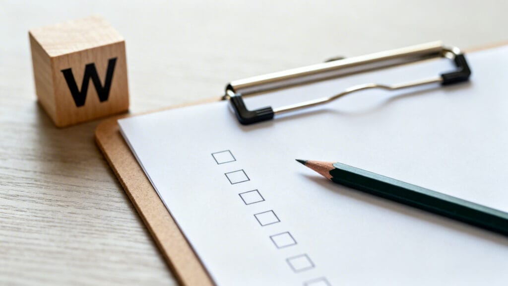 Checklist vide et cube W pour illustrer zéro pays