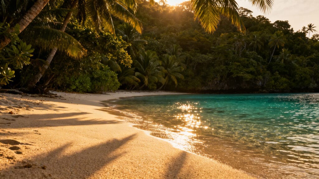 Anse tropicale calme à l’eau chaude au printemps
