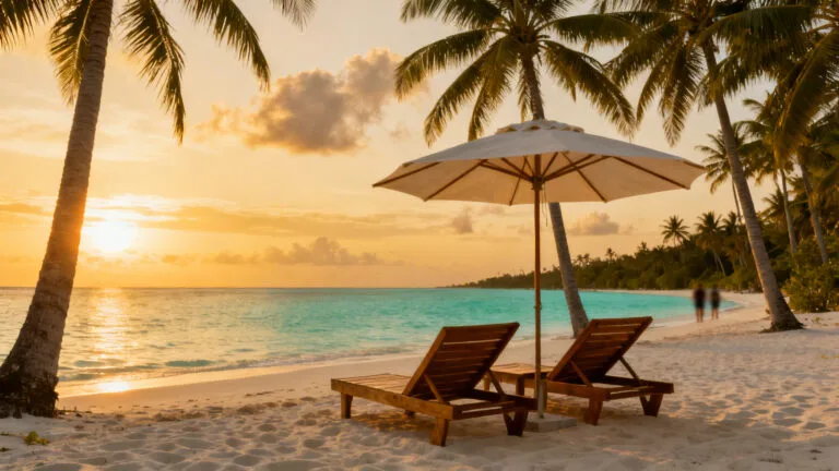 Plage tropicale ensoleillée pour partir en mars au soleil