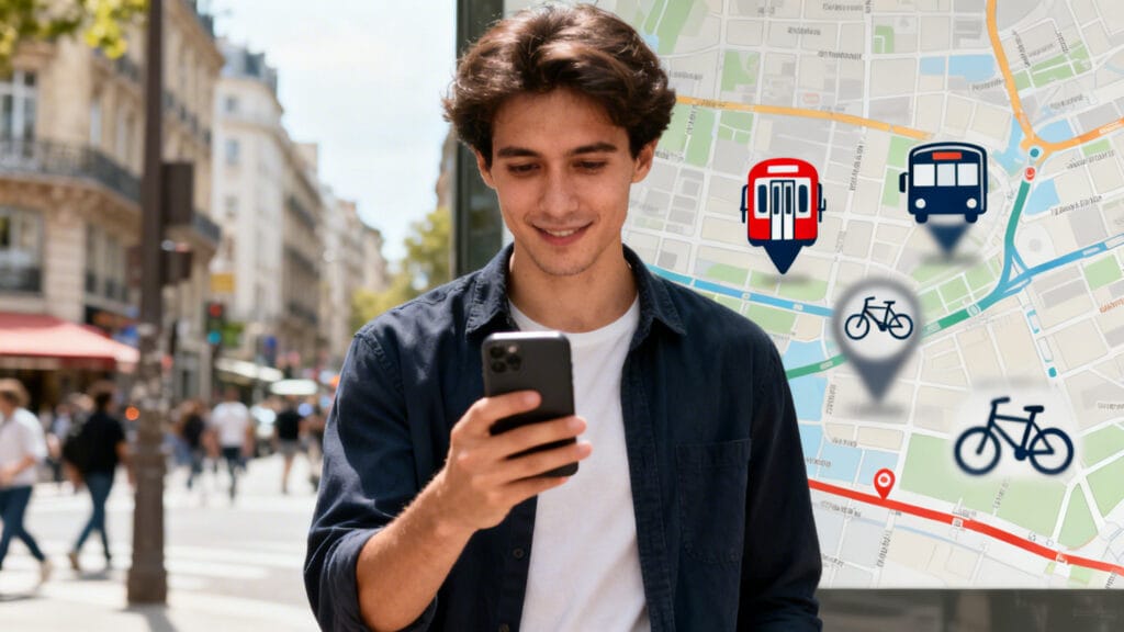 Recherche d’itinéraire métro, bus et RER sur smartphone