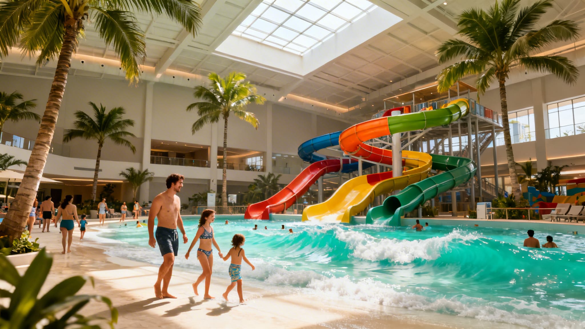 Parc aquatique tropical avec vagues et toboggans, piscines en Allemagne