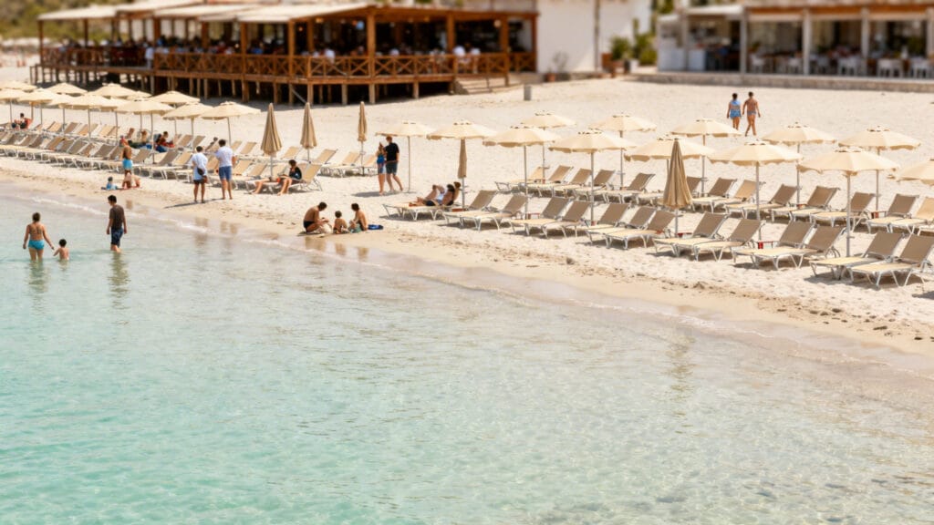 Plages de Ksamil avec transats et restaurants en bord de mer