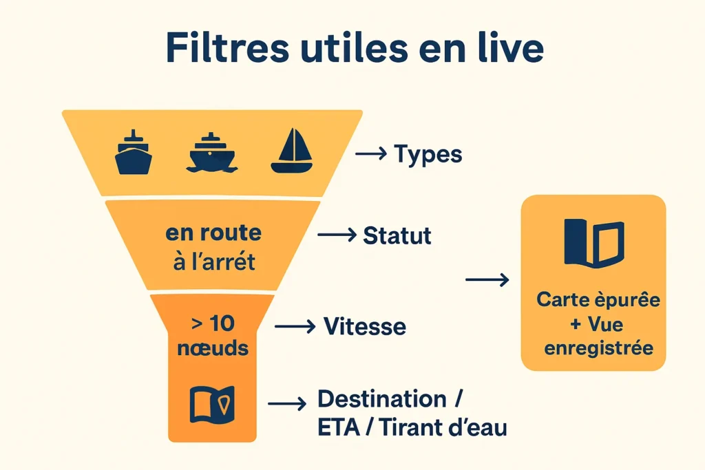 Filtres navires par type, statut et vitesse