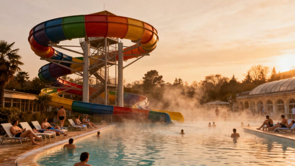 Tour de toboggans et bassins thermaux, thermes en Allemagne