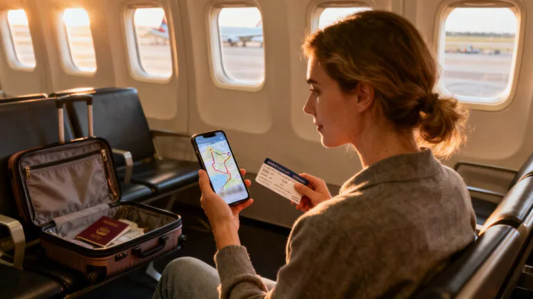 Voyageuse consultant un itinéraire centralisé sur TripIt