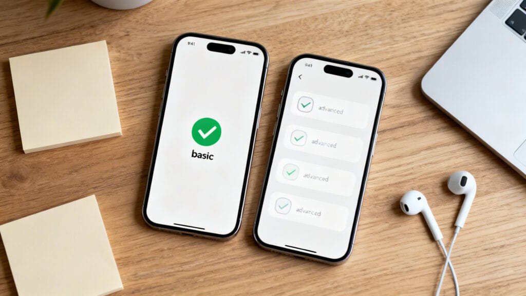 Comparaison visuelle des options gratuit et Pro de l’application