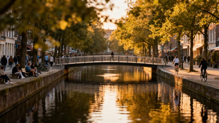 Canal urbain et passerelle, 19e arrondissement de Paris