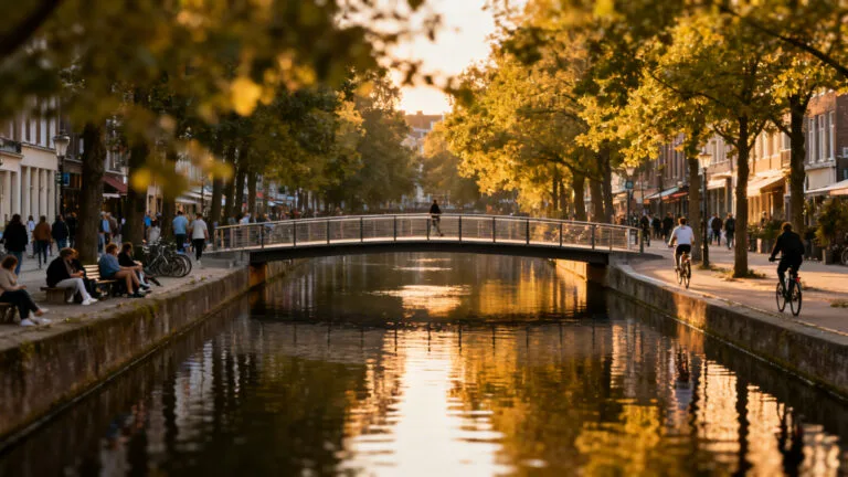 Canal urbain et passerelle, 19e arrondissement de Paris