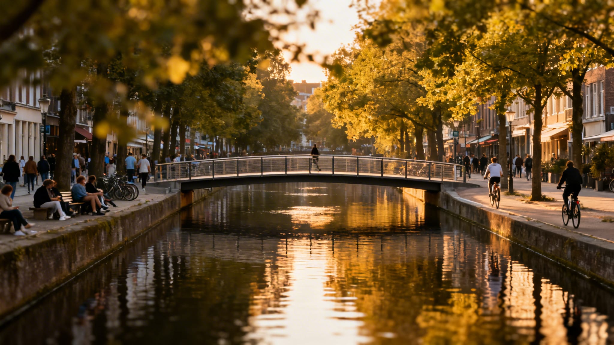 Canal urbain et passerelle, 19e arrondissement de Paris