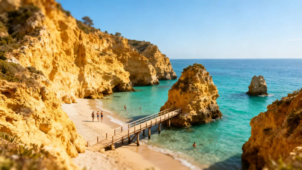 Crique turquoise en Algarve pour mer chaude en septembre