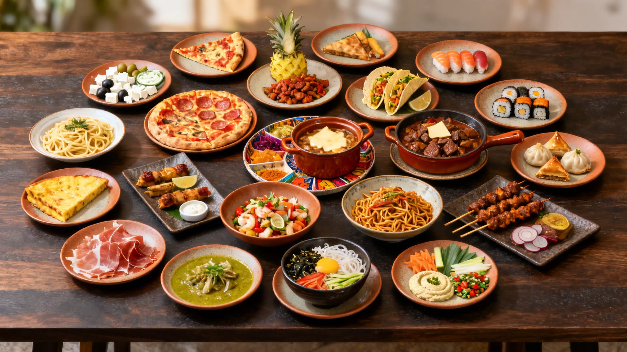 Assortiment de plats du top 15 du classement de la gastronomie mondiale