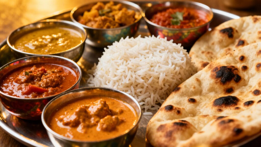 Thali coloré, butter chicken onctueux et naan moelleux