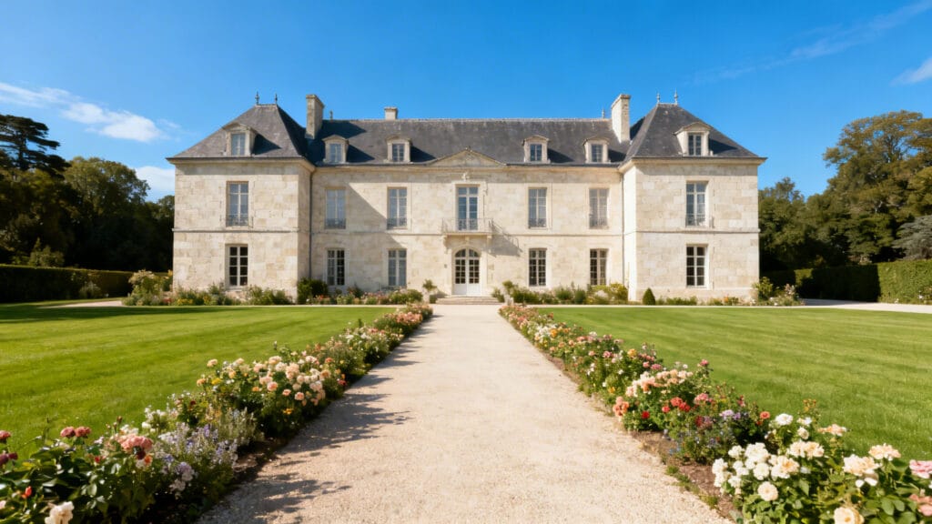 Demeure classique et vaste pelouse soignée