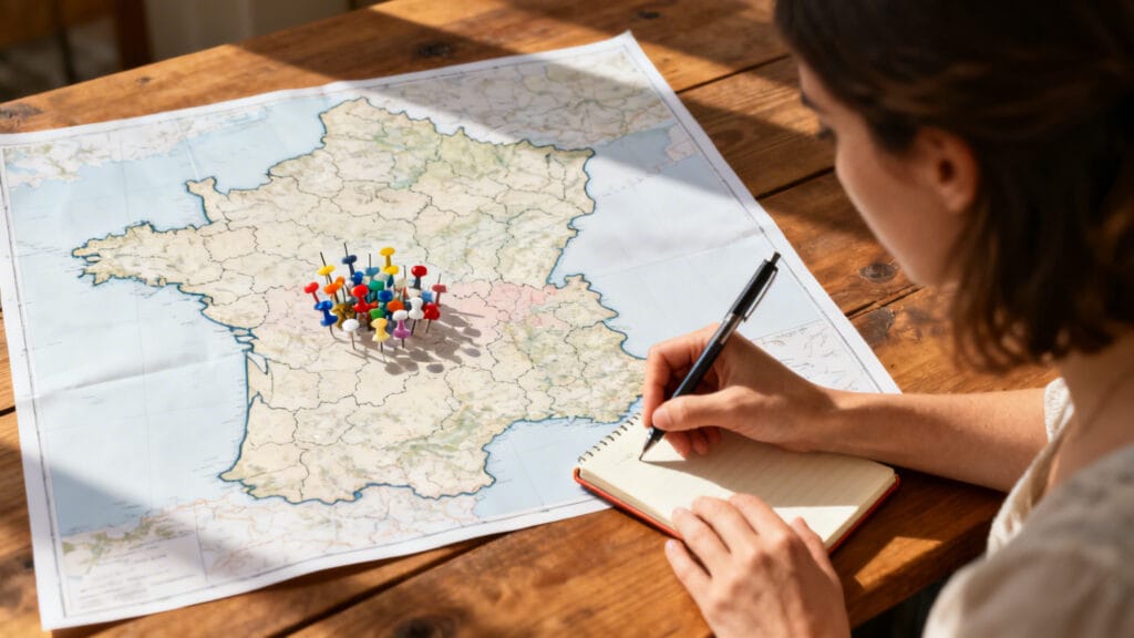 Carte de France avec épingles Grand Est, villes en X