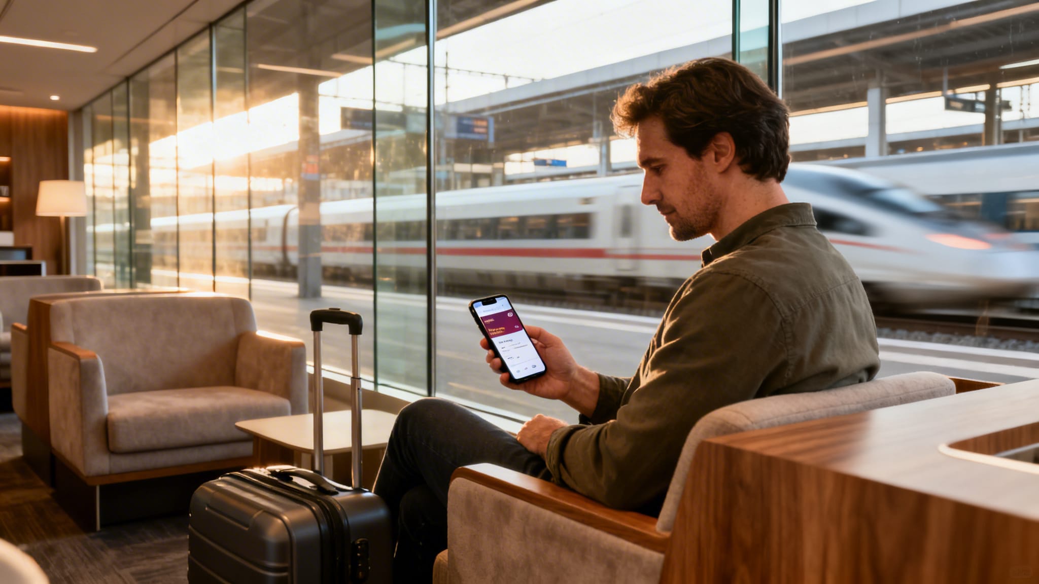 Voyageur en salon moderne, esprit Grand Voyageur SNCF