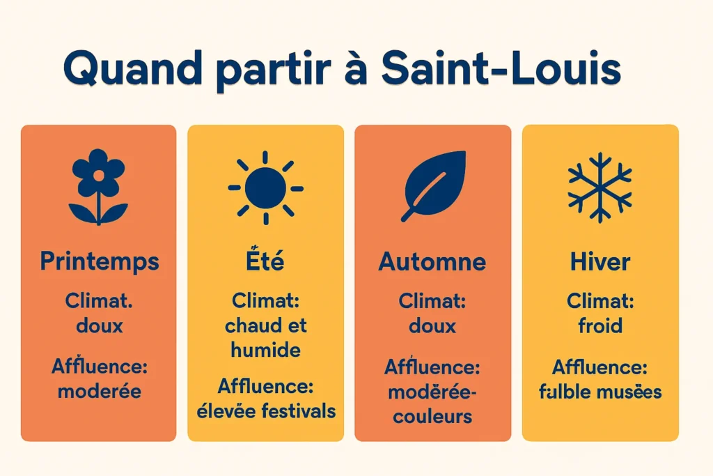 Infographie saisons&nbsp;: climat et affluence à Saint-Louis