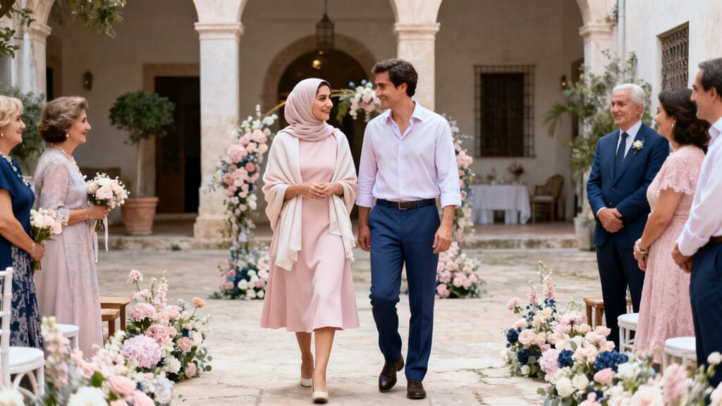 Robe pastel et châle pour cérémonie familiale en Thaïlande