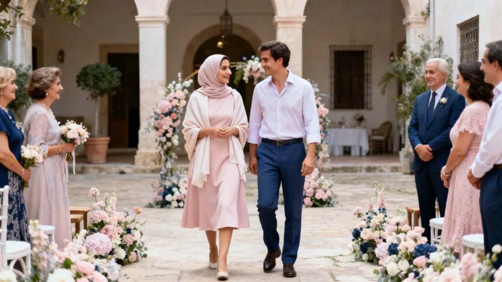 Robe pastel et châle pour cérémonie familiale en Thaïlande