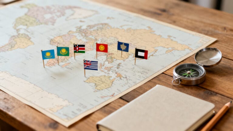 Drapeaux et capitales des pays en k sur une carte