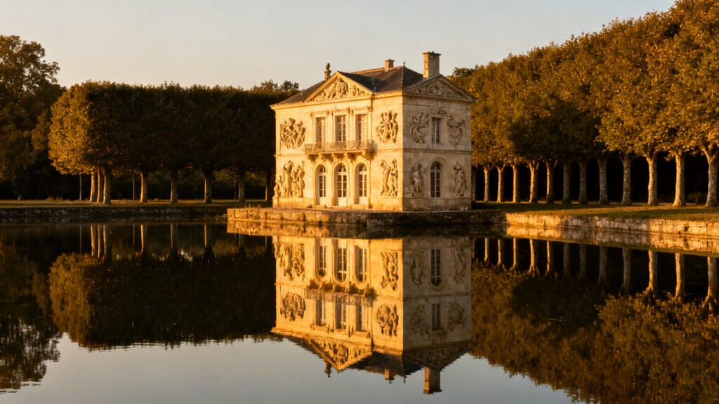 Château élégant se reflétant dans un miroir d’eau