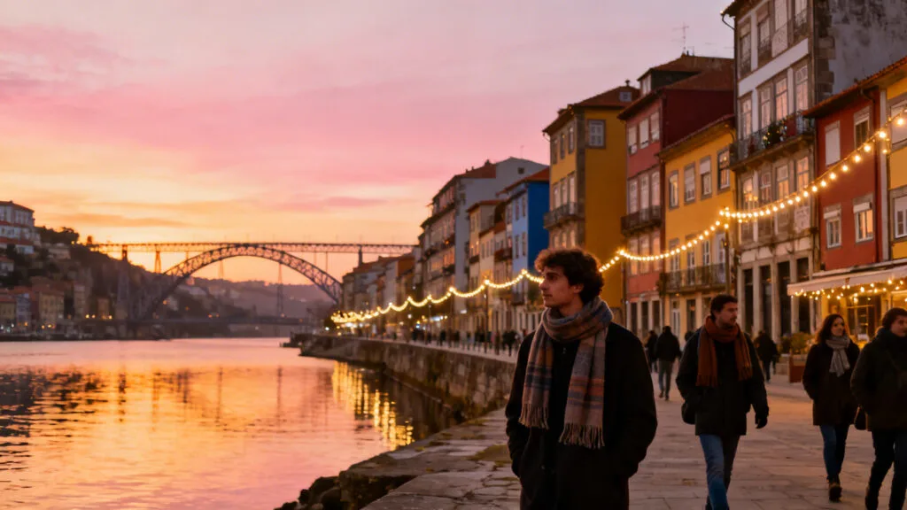 Quais colorés, guirlandes et reflets sur le fleuve