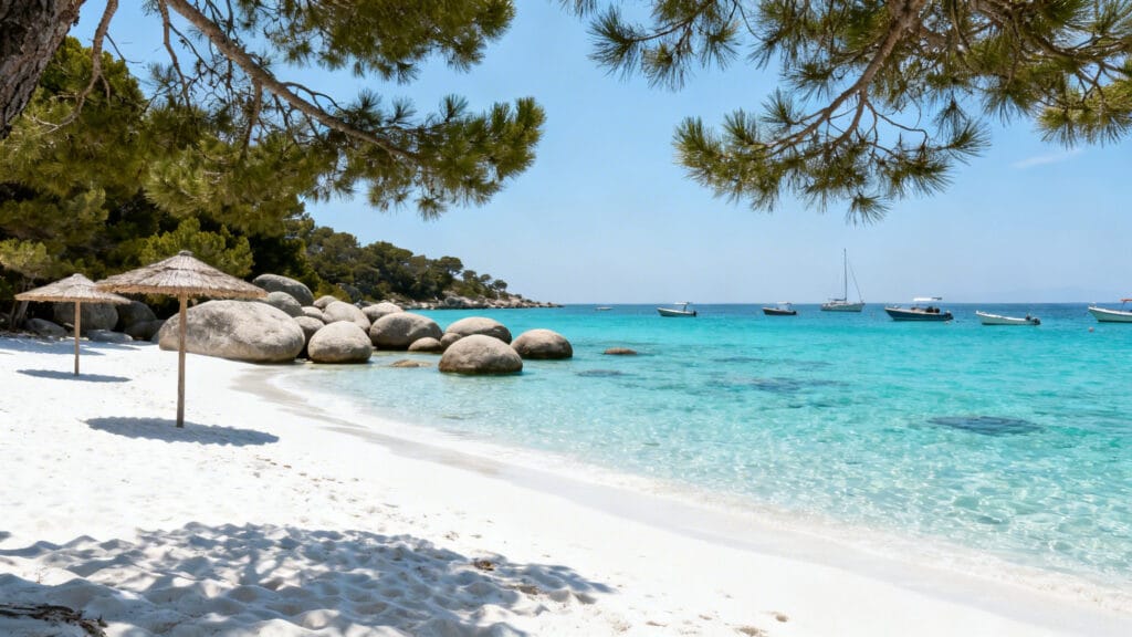 Plage corse au sable blanc et eau turquoise limpide