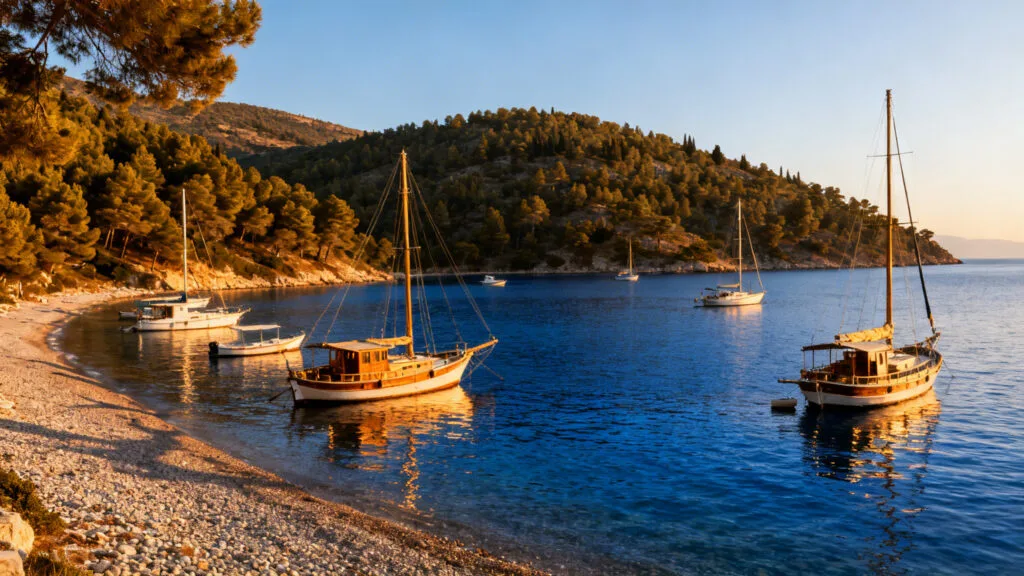 Baie méditerranéenne ensoleillée pour se baigner en septembre en Turquie