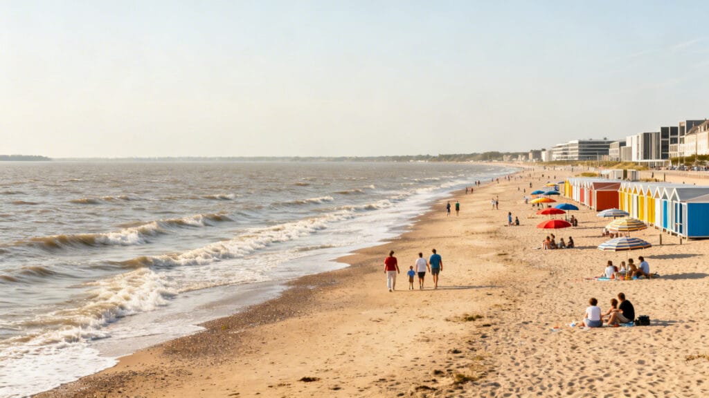 Plage familiale calme avec clubs et front de mer