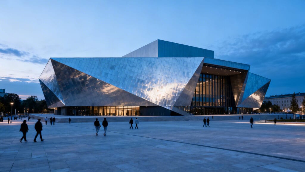 Salle de concert contemporaine et parvis urbain