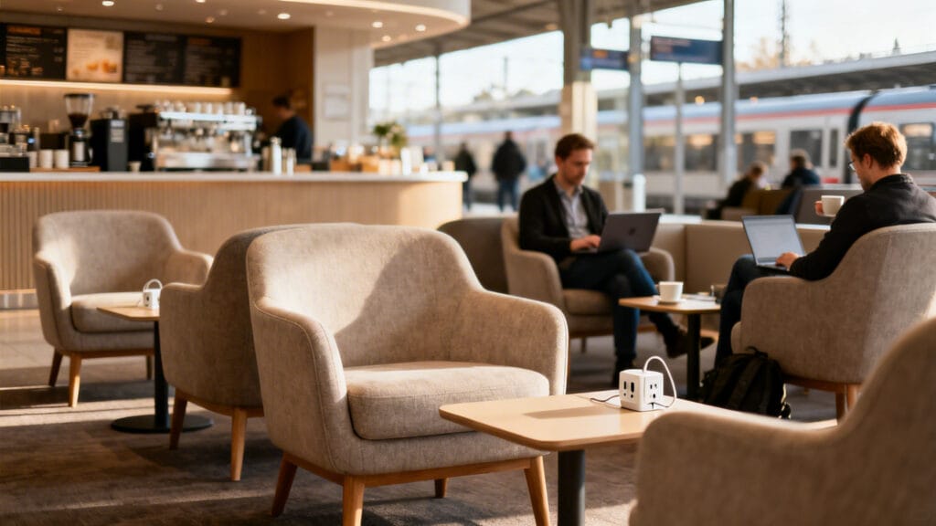 Espace lounge moderne des salons Grand Voyageur TGV INOUI