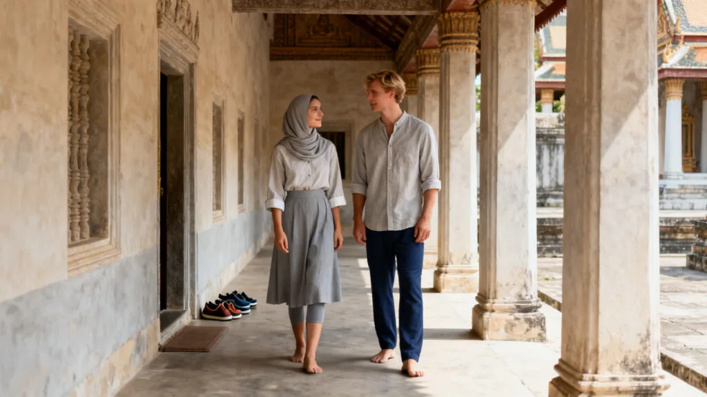 Tenue temple Thaïlande en couleurs neutres et modestes