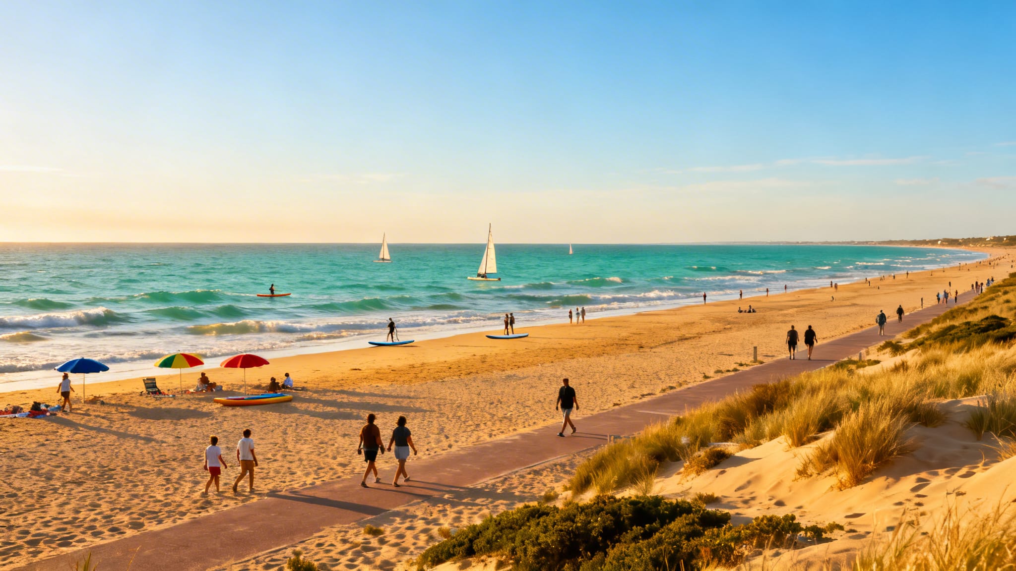 Plage française animée illustrant une station balnéaire en été