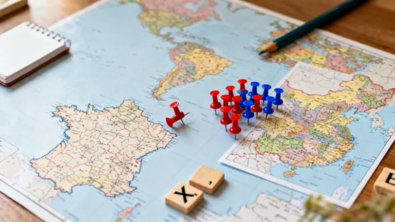 Carte et épingles pour trouver une ville en X