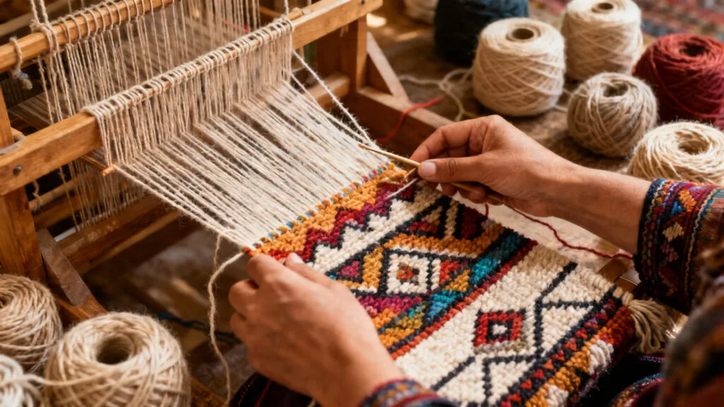 Artisanat marocain : tissage traditionnel d’un tapis berbère