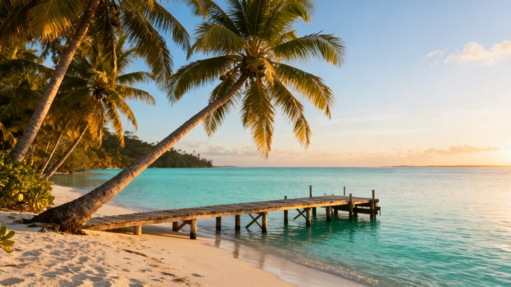 Crique caraïbe aux cocotiers et eau turquoise calme