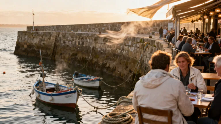 Soir sur un port breton animé à Cancale (Bretagne)