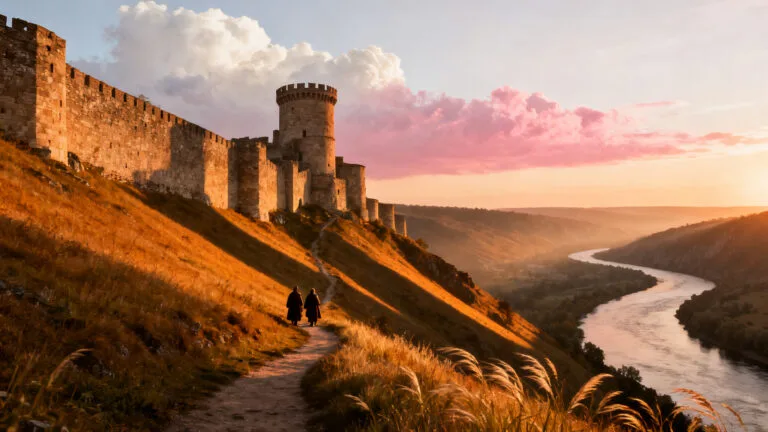 Vue panoramique d’une forteresse évoquant le château de Najac