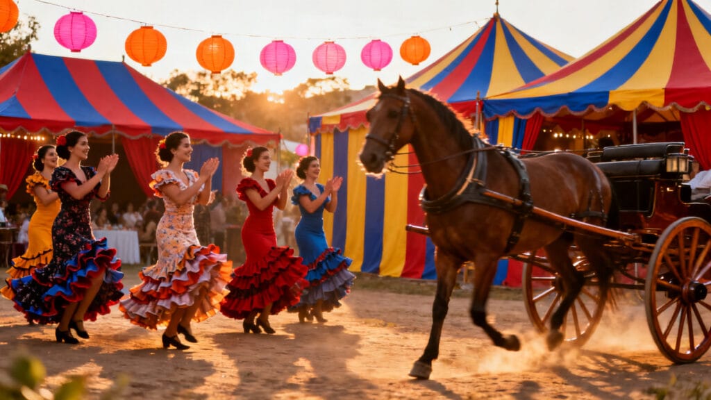 Danse flamenco et casetas sous lanternes à la Feria