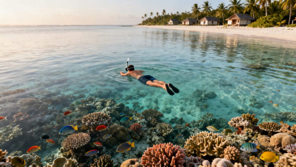 Snorkeling au-dessus d’un récif frangeant peu profond