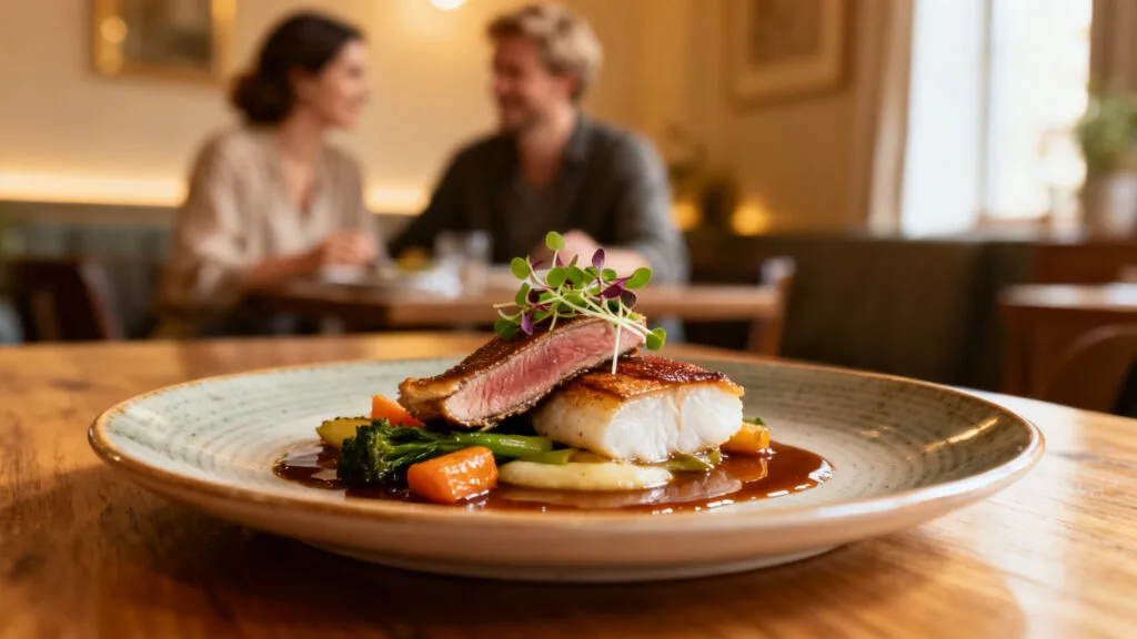 Assiette bistronomique landaise, produits locaux de saison