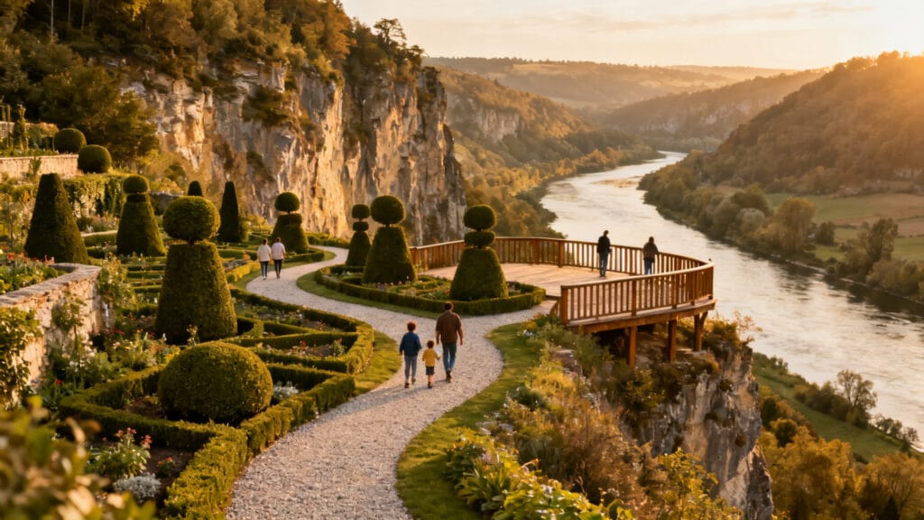 Buis sculptés et belvédère sur la vallée de la Dordogne