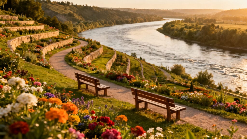 Vue panoramique sur la confluence et la vallée fluviale