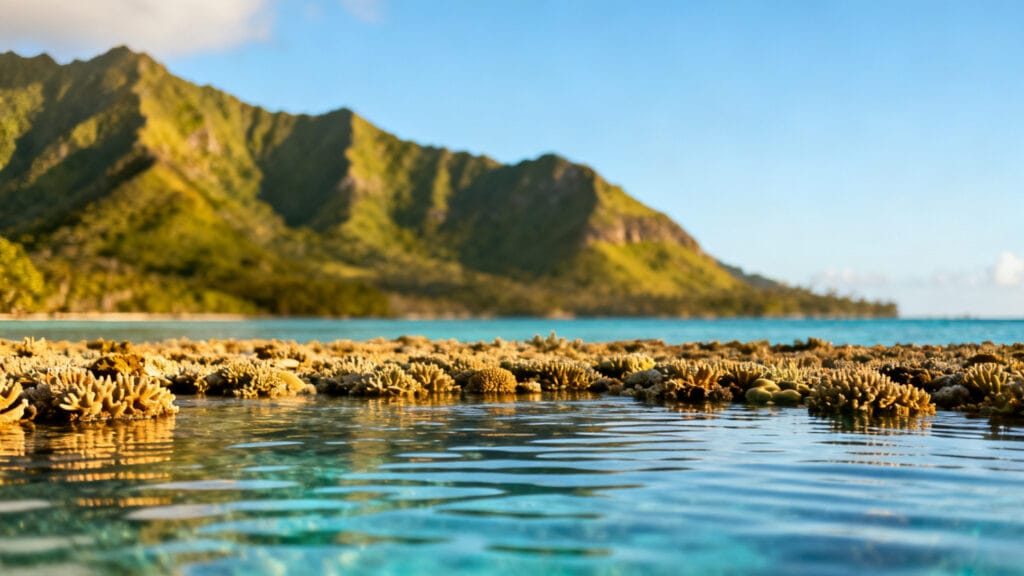 Lagon de La Réunion avec montagnes verdoyantes