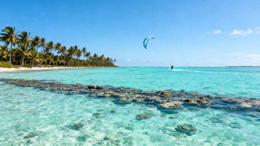 Lagon abrité turquoise idéal pour activités nautiques