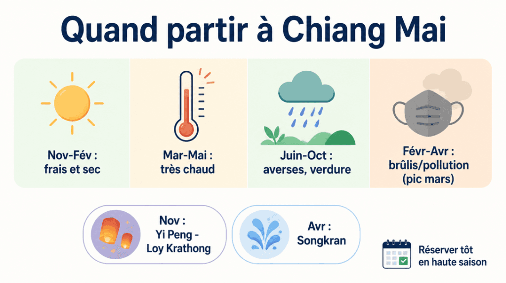 Saisons, pollution et festivals pour planifier le séjour