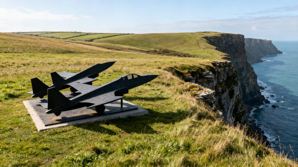 Mémorial de l’aviation sur falaise avec vue mer