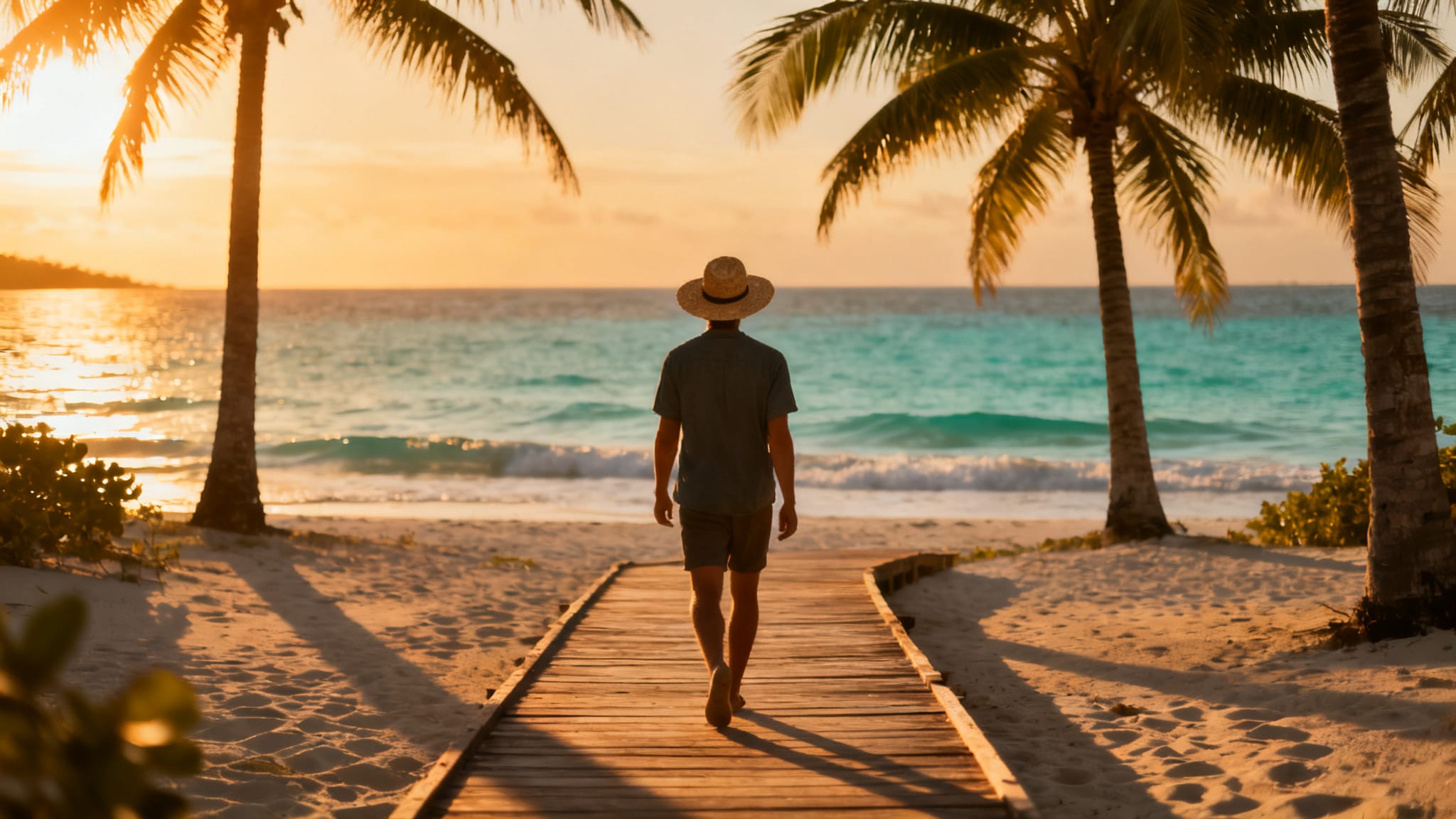Plage tropicale au coucher du soleil pour où partir en novembre