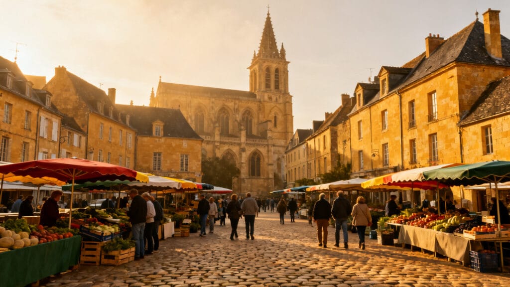 Centre historique animé avec marché du samedi et pavés