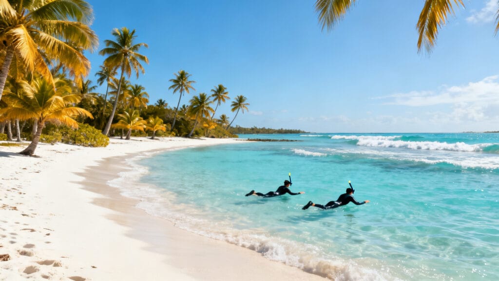 Lagune turquoise et sable blanc pour baignade en novembre